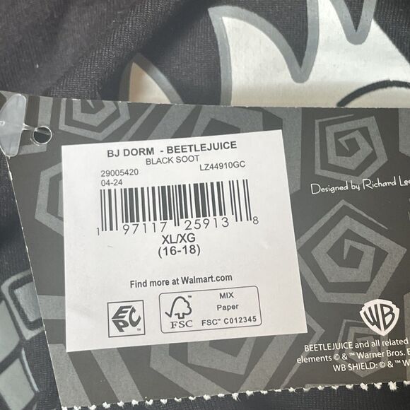 Warner Bros. WB Beetlejuice Lydia Sleep Shirt Black White XL NWT Long Sleeve - Picture 7 of 8